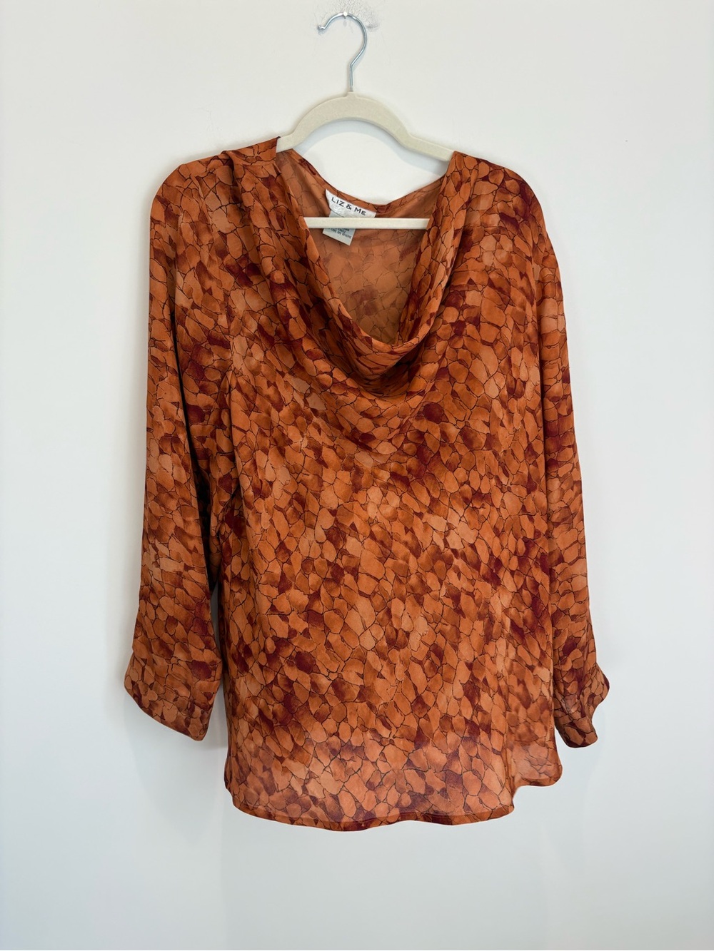 Liz & Me Burnt Orange Printed Cowl Neck Blouse